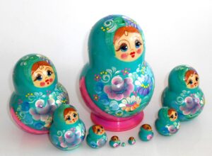 Girl in cyan dress 10-set nesting Doll Babooshki s
