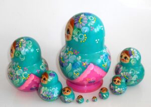 Girl in cyan dress 10-set nesting Doll Babooshki s