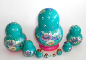 Girl in cyan dress 10-set nesting Doll Babooshki s