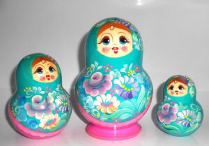 Girl in cyan dress 10-set nesting Doll Babooshki s