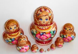 Olga in gold scarf 10-set Babushka Matryoshka nesting Doll Babooshki Babushkas