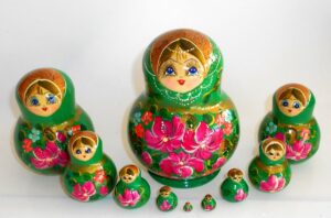 Lana in green floral dress 10-set Babushka Matryoshka nesting Doll Babooshki Babushkas