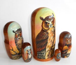 Owl on sunset nesting Doll Babooshki s