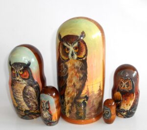 Owl on sunset nesting Doll Babooshki s