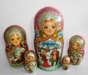Winter Village Life Babushka Matryoshka nesting Doll Babooshki Babushkas