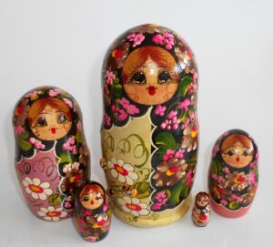 Olga in black scarf 5-set Babushka Matryoshka nesting Doll Babooshki Babushkas Classic Village Traditional