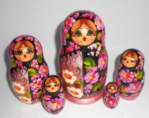Olga in floral scarf pale rose dress 5-set Babushka Matryoshka nesting Doll Babooshki Babushkas Classic Village Traditional