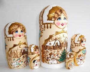 Girl and snowman winter scene II nesting Doll Babooshki s