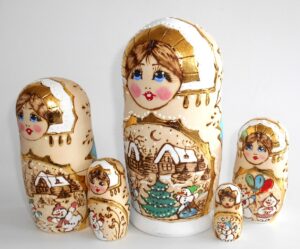 Girl and snowman winter scene II nesting Doll Babooshki s