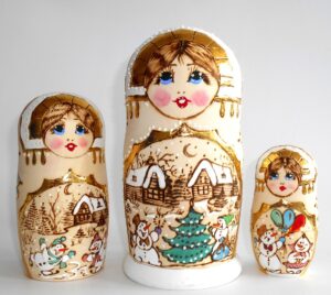 Girl and snowman winter scene II nesting Doll Babooshki s