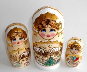 Girl and snowman winter scene II nesting Doll Babooshki s