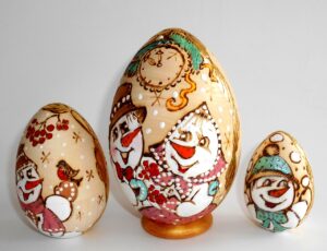 Snowmen with Clock egg 3-set nesting Doll Babooshki s