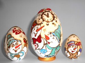 Snowmen with Clock egg 3-set II nesting Doll Babooshki s