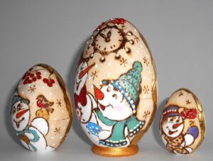 Snowmen with Clock egg 3-set II nesting Doll Babooshki s