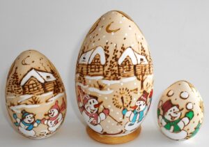 Snowmen and Winter village egg 3-set Babushka Matryoshka nesting Doll  Babooshki Babushkas