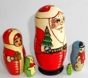 Santa with tree small nesting Doll Babooshki s