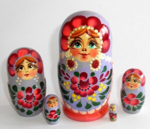 Olga in light purple and red  dress Babushka Matryoshka nesting Doll Babooshki Babushkas