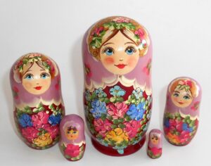 Klara small in oldrose scarf red dress Babushka Matryoshka nesting Doll Babooshki Babushkas