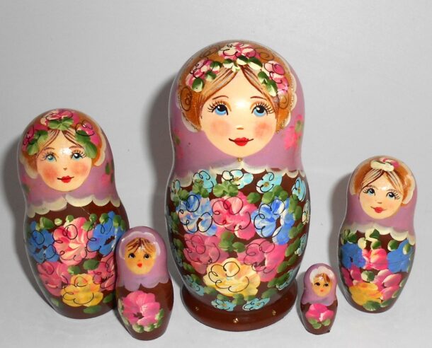 Klara small in purple scarf brown dress nesting Doll Babooshki s