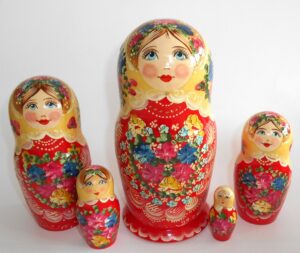 LARGE Klara in white scarf red dress Babushka Matryoshka nesting Doll Babooshki Babushkas