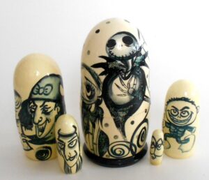 Nightmare before Christmas on white small Babushka Matryoshka nesting Doll Babooshki Babushkas