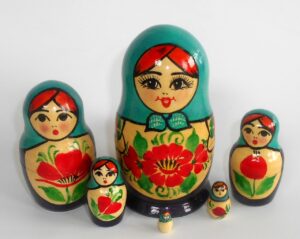 Kirovie cyan scarf purple dress 6-set Babushka Matryoshka nesting Doll Babooshki Babushkas Classic Village Traditional