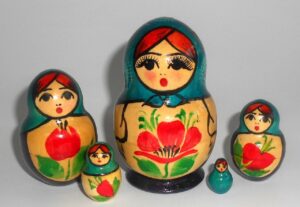 Kirovie cyan scarf 5-set Babushka Matryoshka nesting Doll Babooshki Babushkas Classic Village Traditional