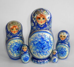 Anna in blue and silver dress Babushka Matryoshka nesting Doll Babooshki Babushkas
