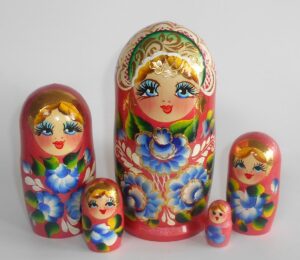 Nelly Pink dress blue flowers dress 5-set Babushka Matryoshka nesting Doll Babooshki Babushkas Classic Village Traditional