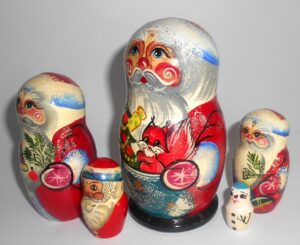 Santa with squirrel medium nesting Doll Babooshki s