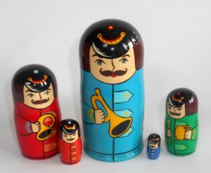 Soldier Musicians light blue Babushka Matryoshka nesting Doll Babooshki Babushkas
