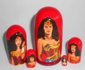 Wonder Woman on red small Babushka Matryoshka nesting Doll  Babooshki Babushkas