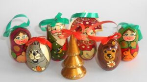 Christmas décor with Bear and Bunny 7-set nesting Doll Babooshki s BOX SET