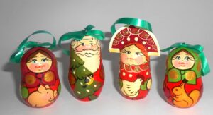 Christmas décor with Bear and Bunny 7-set nesting Doll Babooshki s BOX SET