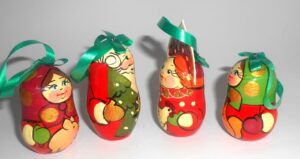 Christmas décor with Bear and Bunny 7-set nesting Doll Babooshki s BOX SET