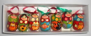 Christmas décor village boys and girls with pets 7-set Babushka Matryoshka nesting Doll Babooshki Babushkas BOX SET