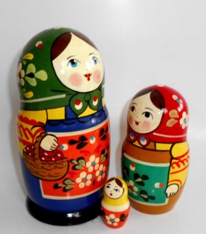 Village SCARF GREEN XLarge 6-set nesting Doll Babooshki s Classic Village Traditional