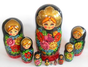 GIANT Ksenia floral dress black scarf huge 10-set Babushka Matryoshka nesting Doll Babooshki Babushkas