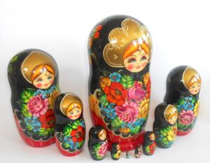 GIANT Ksenia floral dress black scarf huge 10-set nesting Doll Babooshki s