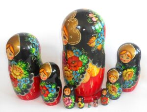 GIANT Ksenia floral dress black scarf huge 10-set nesting Doll Babooshki s
