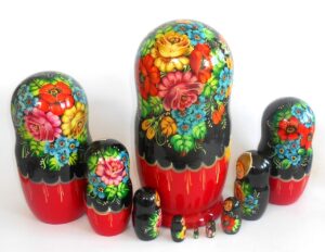 GIANT Ksenia floral dress black scarf huge 10-set nesting Doll Babooshki s