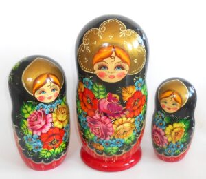 GIANT Ksenia floral dress black scarf huge 10-set nesting Doll Babooshki s