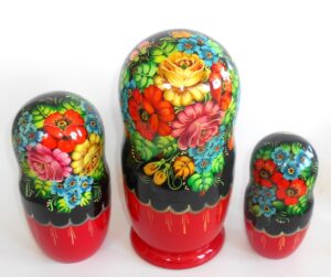 GIANT Ksenia floral dress black scarf huge 10-set nesting Doll Babooshki s