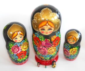GIANT Ksenia floral dress black scarf huge 10-set nesting Doll Babooshki s