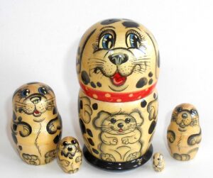 Funny grey Dog 5-set small Babushka Matryoshka nesting Doll Babooshki Babushkas