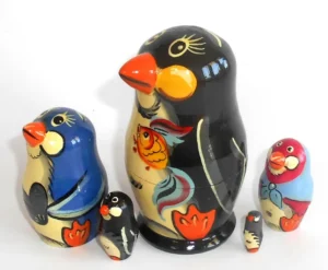 Funny Penguin with fish II Babushka Matryoshka nesting Doll Babooshki Babushkas