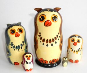Small brown Owl II Babushka Matryoshka nesting Doll Babooshki Babushkas