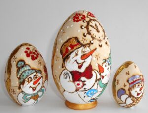 Snowman egg with clock 3-set nesting Doll Babooshki s