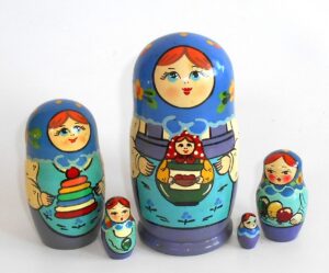 Zagorsk blue scarf small Babushka Matryoshka nesting Doll Babooshki Babushkas Classic Village Traditional