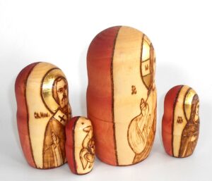 Saviour, Saints and Angel wood-burn 4-set nesting Doll Babooshki s